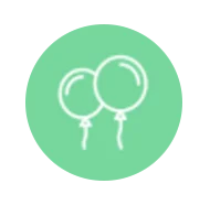 birthday balloons icon on green circle